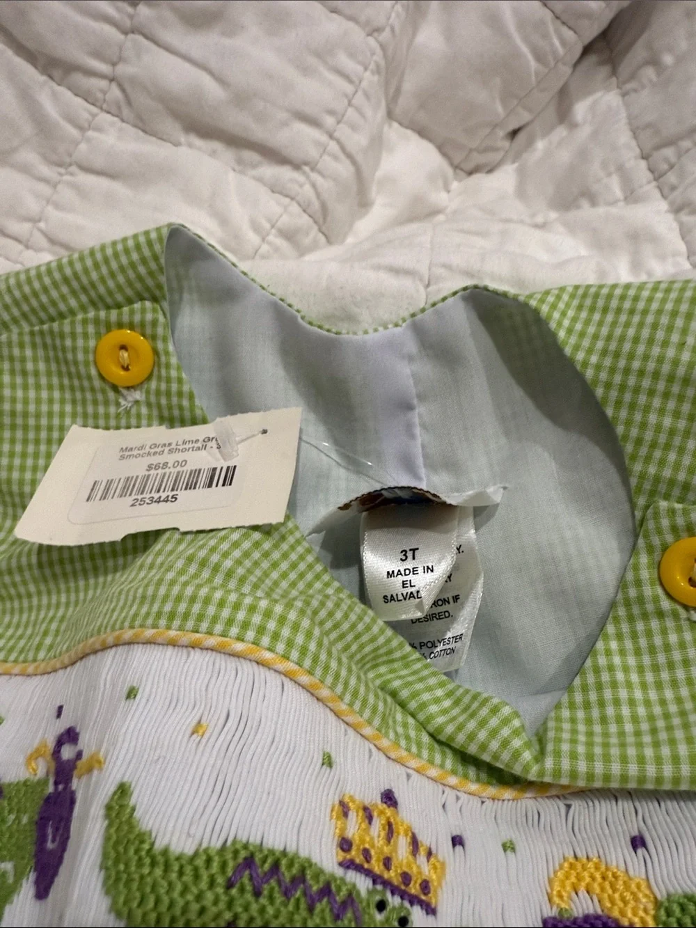 Light Green Gingham Kids Pajama Bottoms with Yellow Button Detail